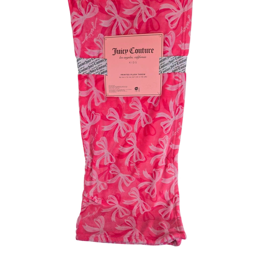 Juicy Couture Kids Plush Throw, 50x70, Bows, JC Logo, Pink, Soft