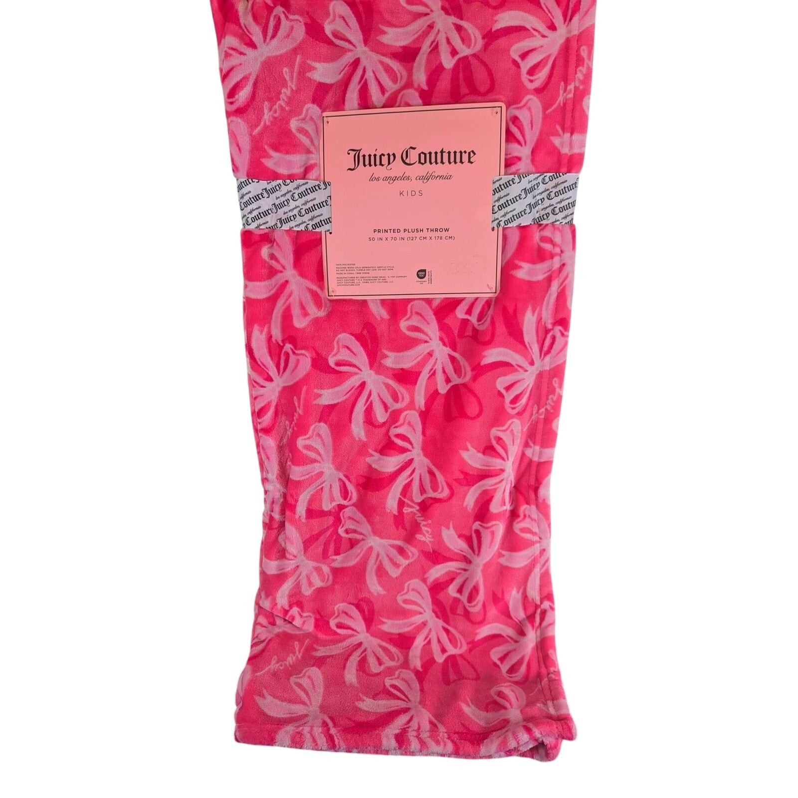 Juicy Couture Kids Plush Throw, 50x70, Bows, JC Logo, Pink, Soft