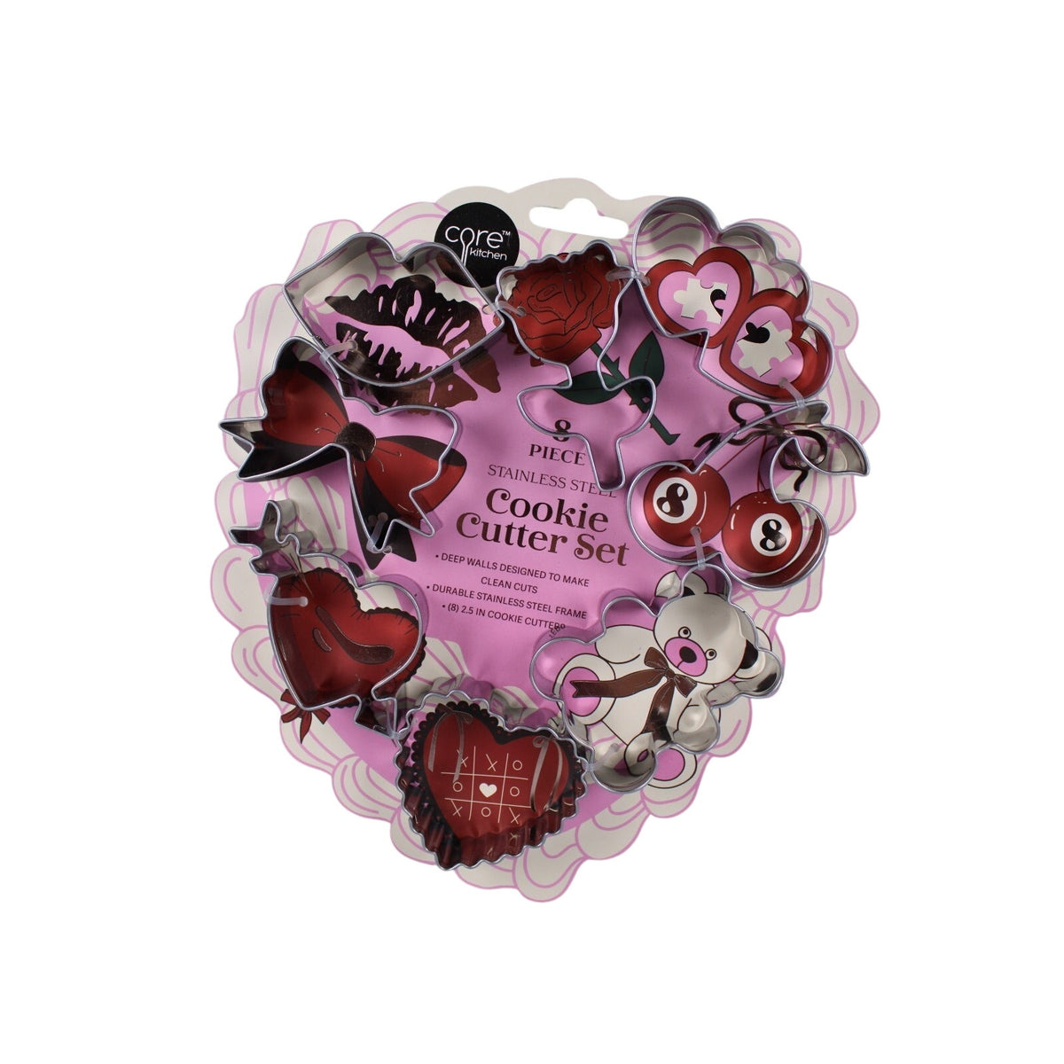 Core Kitchen Mini cookie cutter set stainless steel 8 Piece Valentine's Day