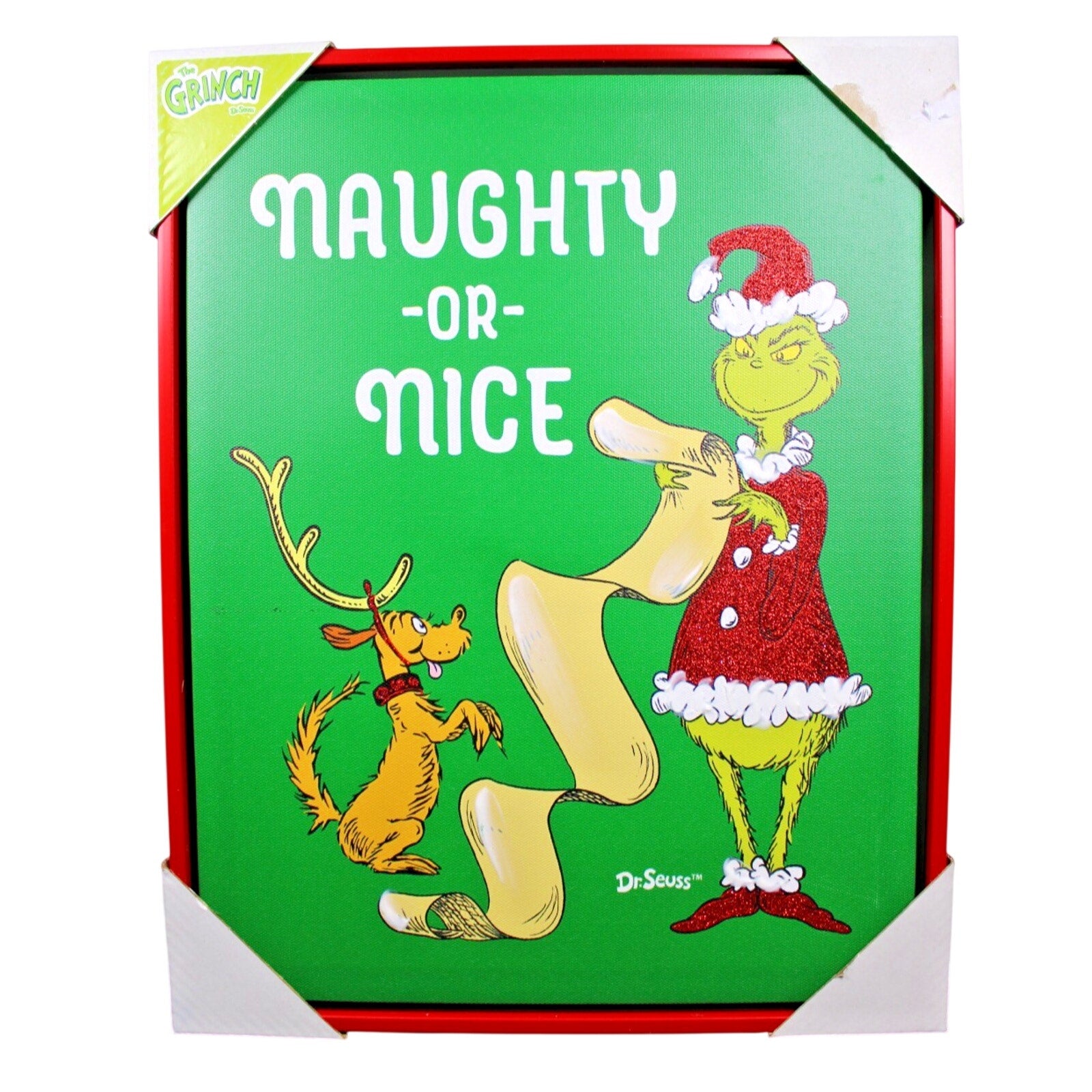 Grinch and Max Naughty -or- Nice Canvas Wood Framed Picture Art Wall Decor