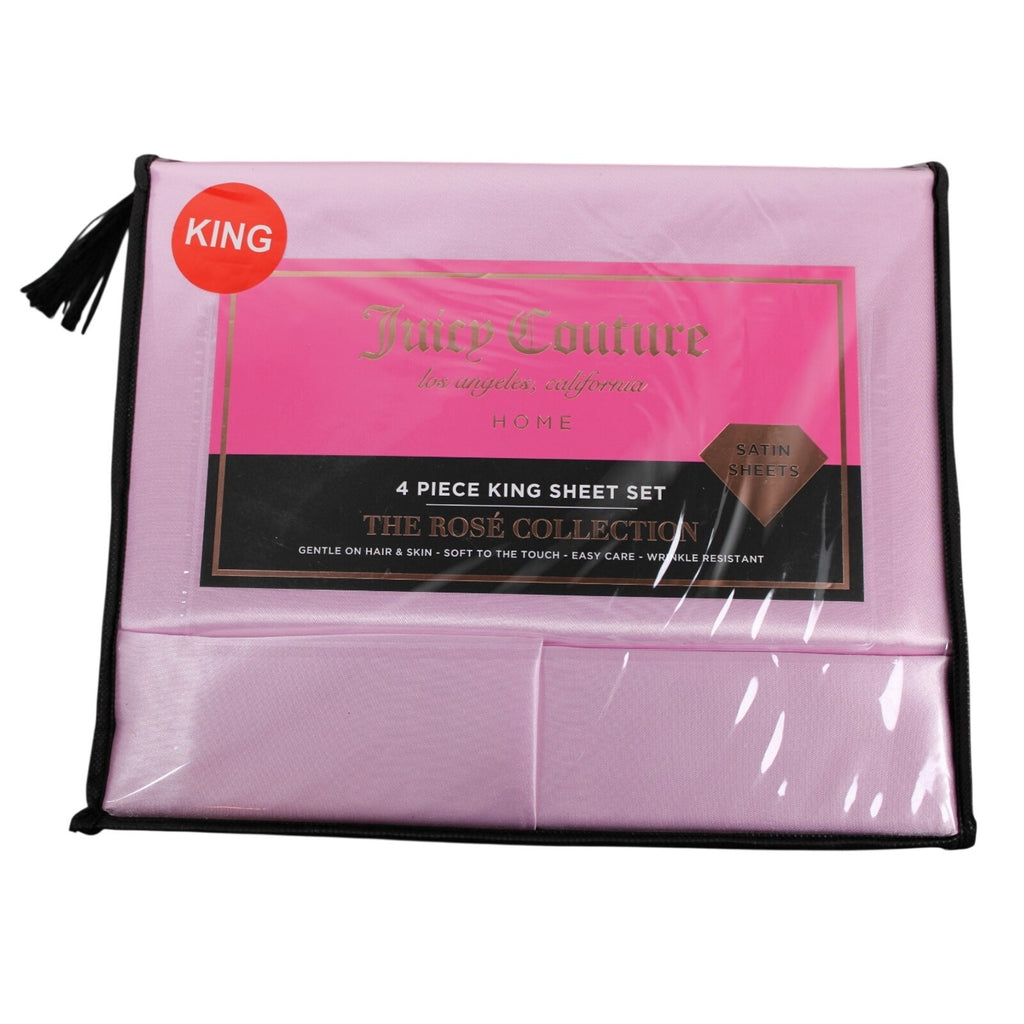 Juicy Couture Lilac Pink Satin 4pc KING Sheet Set Easy Care Soft Sleek Smooth