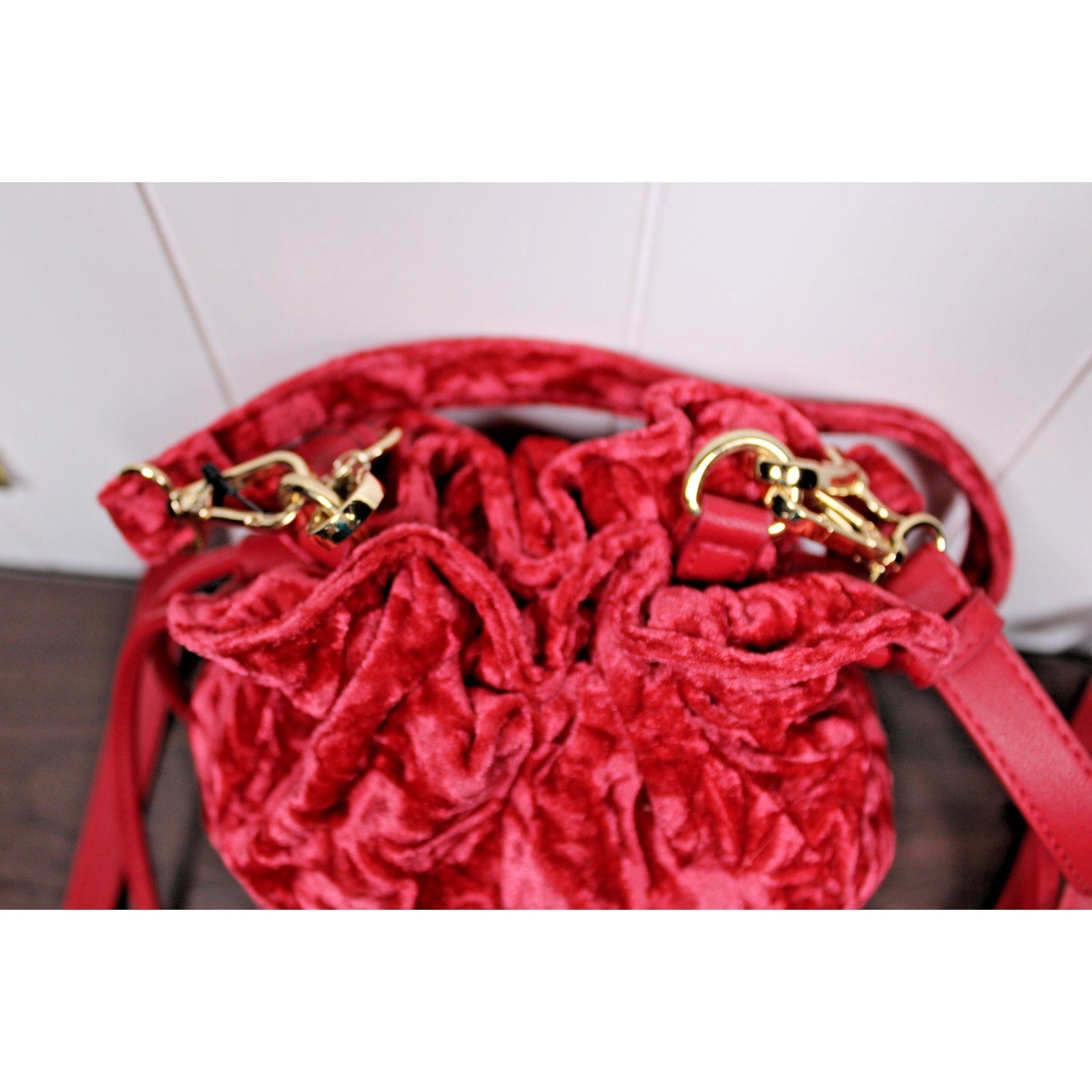 INC International Concepts Meliss velvety bucket crossbody bag - RED PEPPER