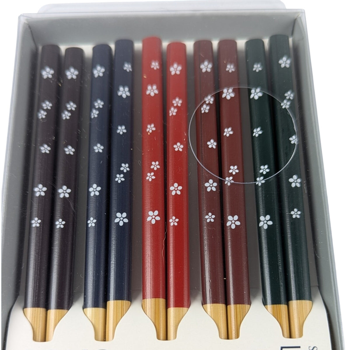 SOHO LOFT Set of 5 Durable Bamboo ChopSticks. White flower design. 5 colors
