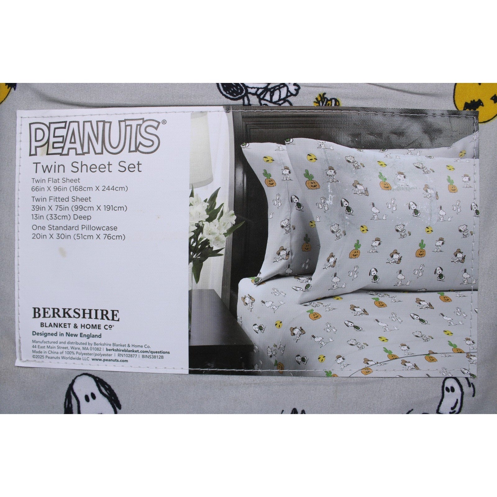 Berkshire Peanuts Halloween Twin Sheet Set 3pc. Snoopy Woodstock Ghosts Pumpkins