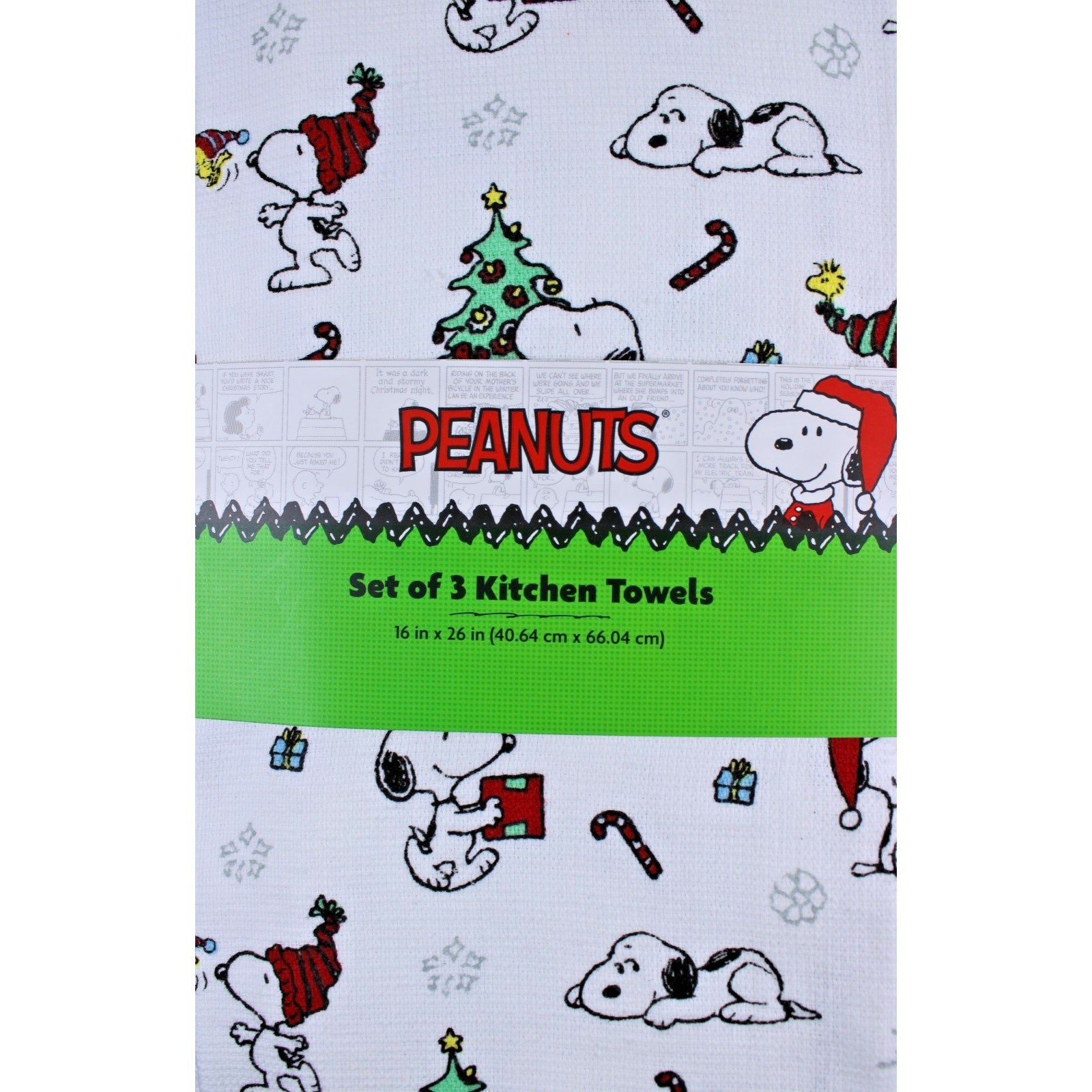Peanuts Snoopy and Woodstock Set Of 3 Kitchen Towels Christmas Trees Candy Canes