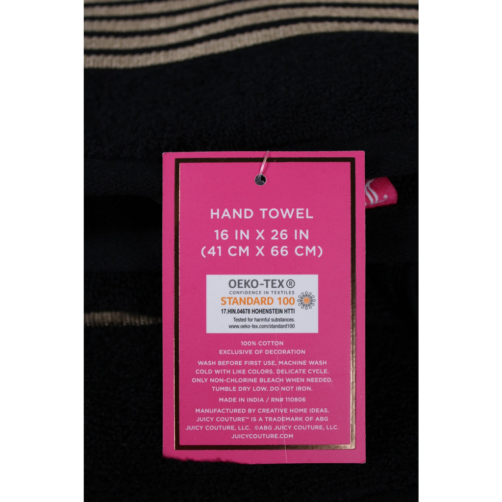 JUICY COUTURE 4psc Cotton BLACK, Gold Stripes, 2 Bath Towels, 2 Hand Towels