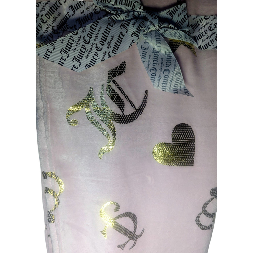 Juicy Couture Pink Plush Throw Blanket 60" X 70" Oversized, Crown, Stars, Hearts