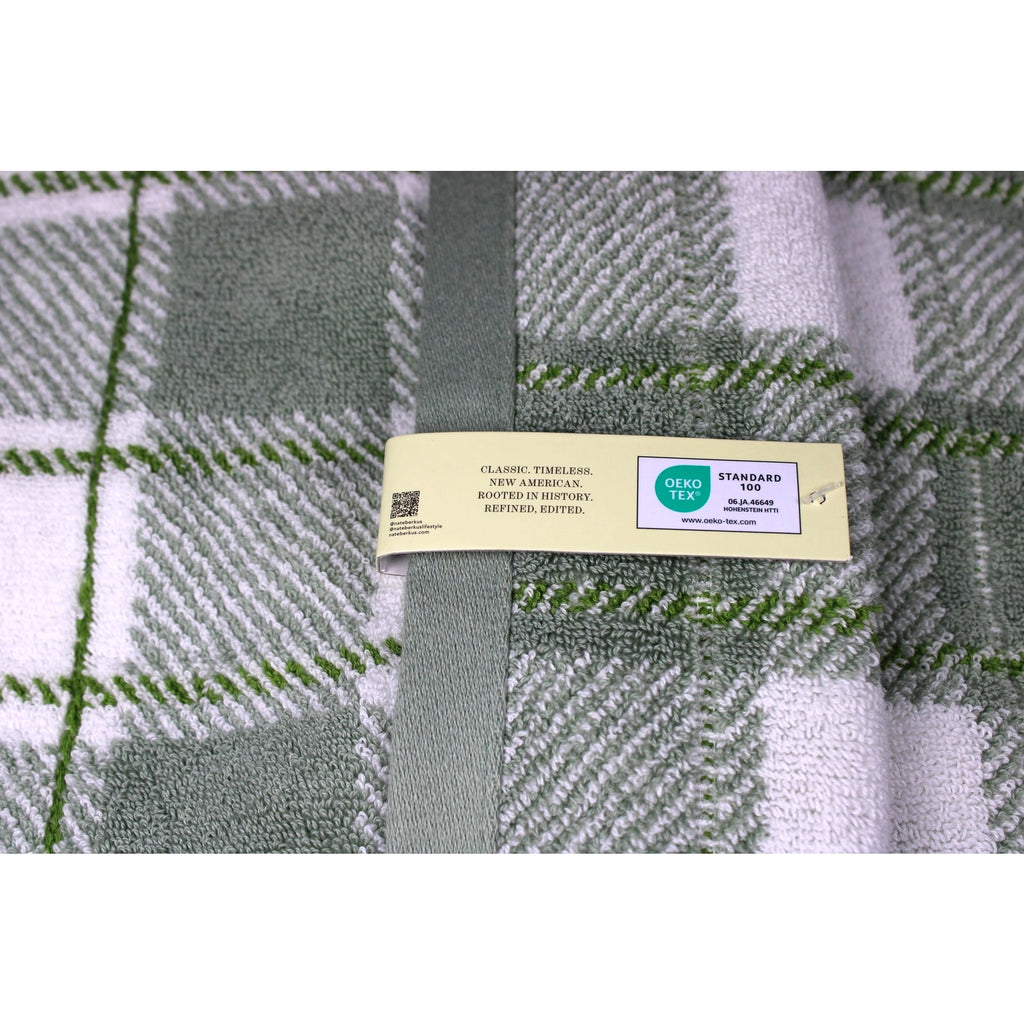 NATE BERKUS 8pc Bath Towel Set Green Plaid 100% Cotton Bath, Hand & Washcloths
