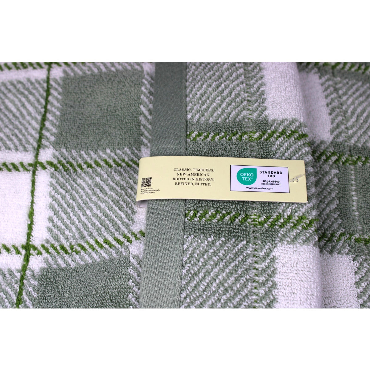 NATE BERKUS 8pc Bath Towel Set Green Plaid 100% Cotton Bath, Hand & Washcloths