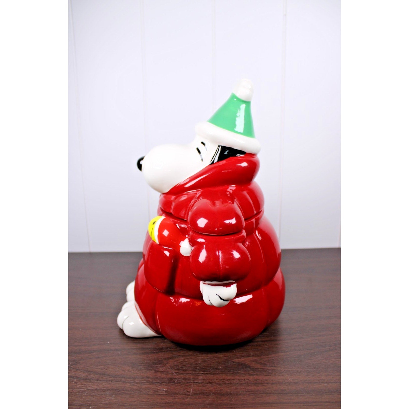 NEW Peanuts Snoopy Red Puffer Jacket Woodstock Cookie Jar Canister Christmas