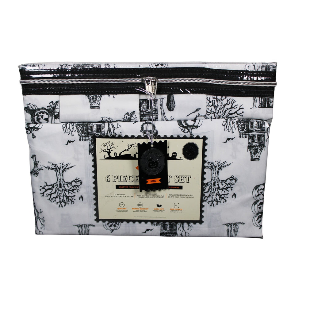 Spooky Halloween KING Sheets Set Haunted House, Pumpkins, Ghosts, Poison, Trees