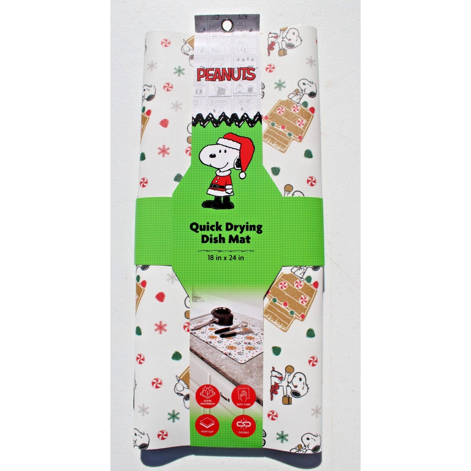 Peanuts Snoopy Christmas Candy Gingerbread Doghouse Dish Drying Mat 18x24