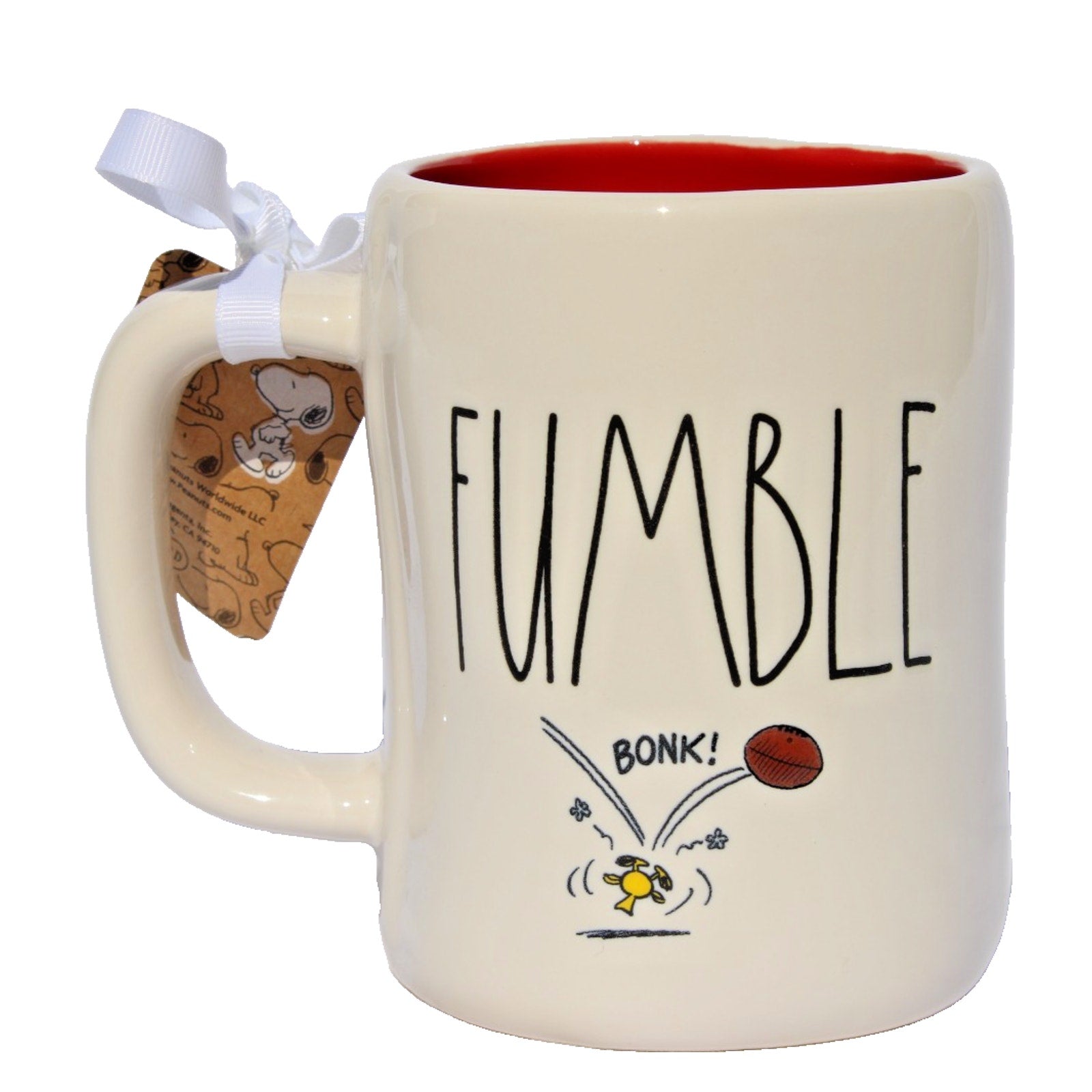 Rae Dunn Peanuts Snoopy & Woodstock Football "FUMBLE" Double Sided Coffee Mug