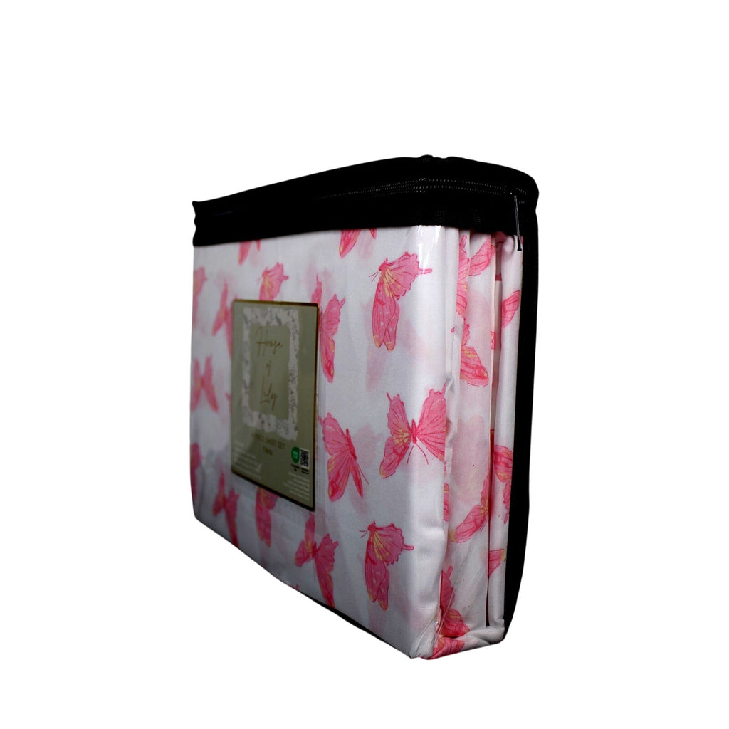 House Of Lily ~ Twin 4 Pc. Sheet Set - With Pink Butterflies 100% Polyester