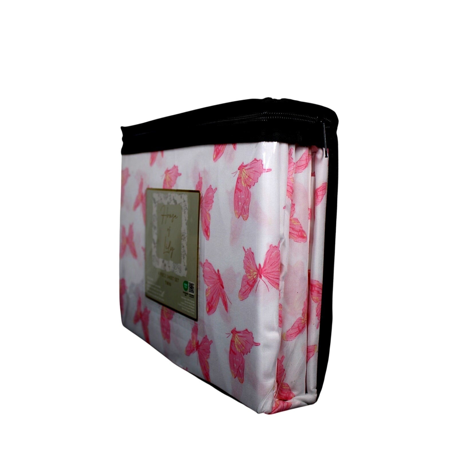 House Of Lily ~ Twin 4 Pc. Sheet Set - With Pink Butterflies 100% Polyester