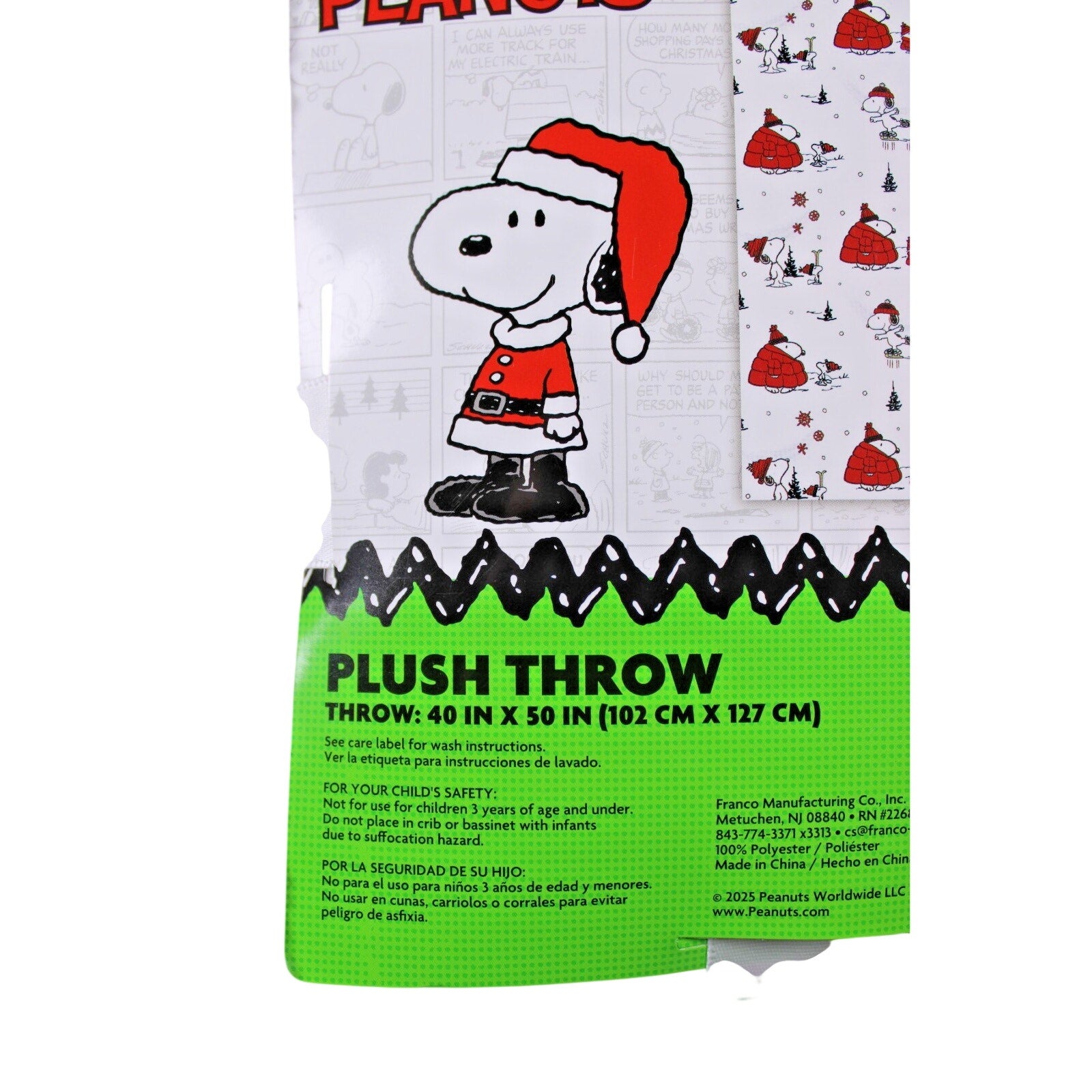 Peanuts Plush Pillow & Throw Set Snoopy in PJ's & Red Puffer Jacket 40x50Blanket