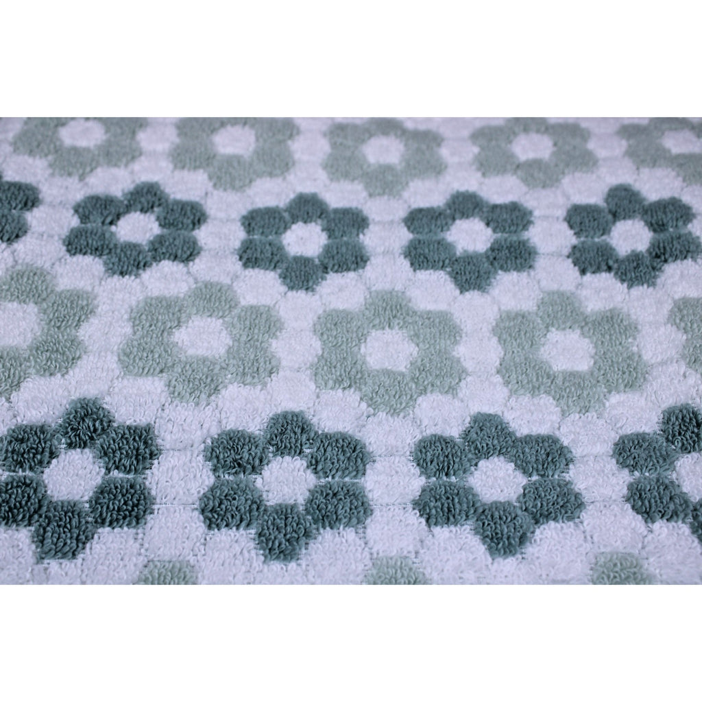 4pc CARO Home (2) Bath (2) Hand Towels Dark Sage, Daisies 100% Cotton, Quick Dry