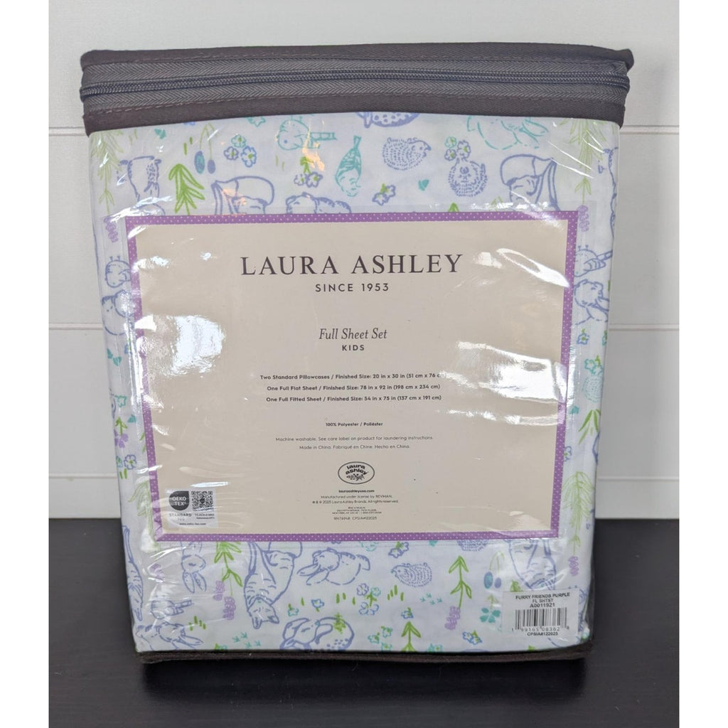 Laura Ashley Spring Animal Flowers Furry Friends 3-pc FULL Sheet Set - New
