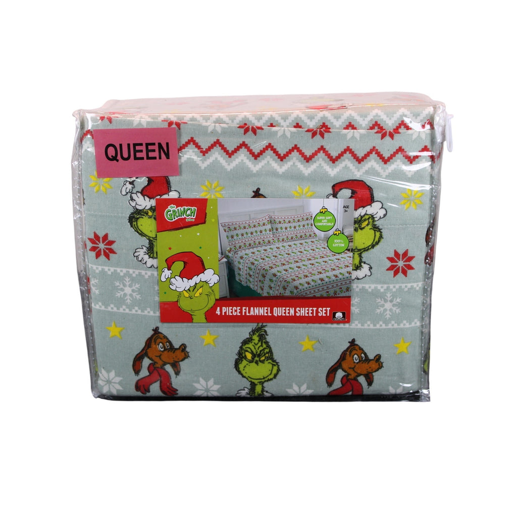 Dr. Seuss Grinch & Max Queen 4-Piece Flannel Sheet Set