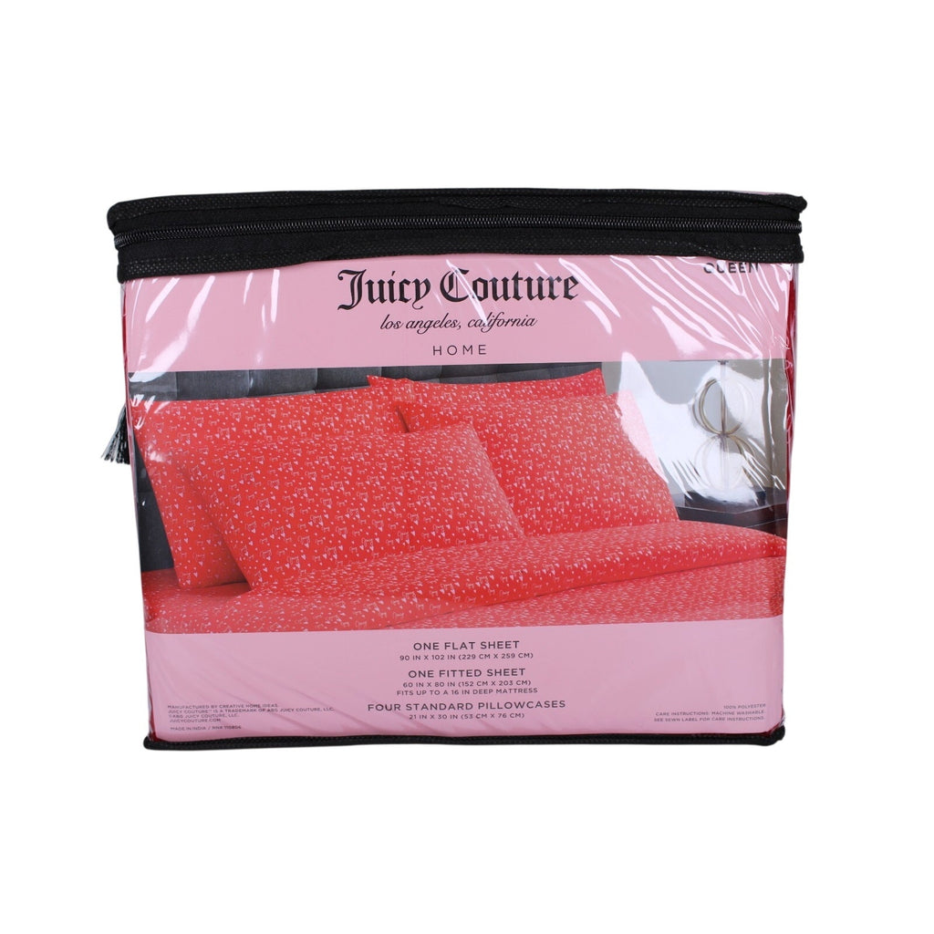 Juicy Couture Queen 6psc Bed Sheet Red, Juicy Logo, Hearts