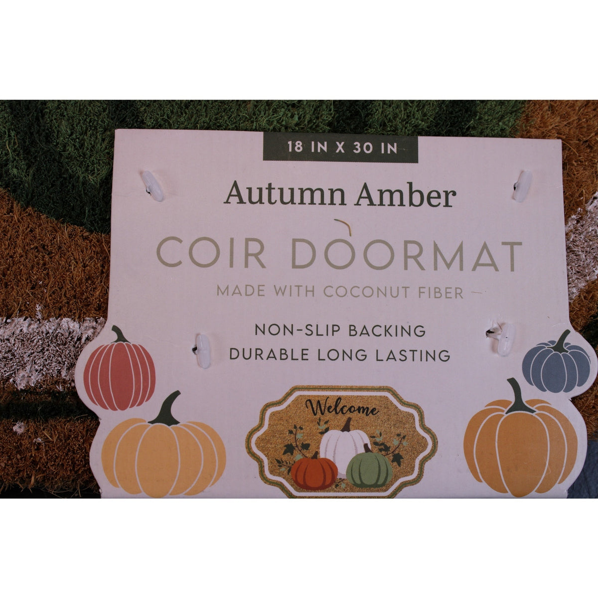Coir Welcome Door Mat, Pumpkins, 4lbs. Autumn Amber Thanksgiving 18x30 Non-Slip