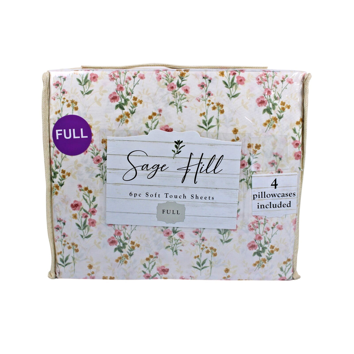 Sage Hill Full Light Tan Sheet Set 6 Piece Soft Touch Floral Print