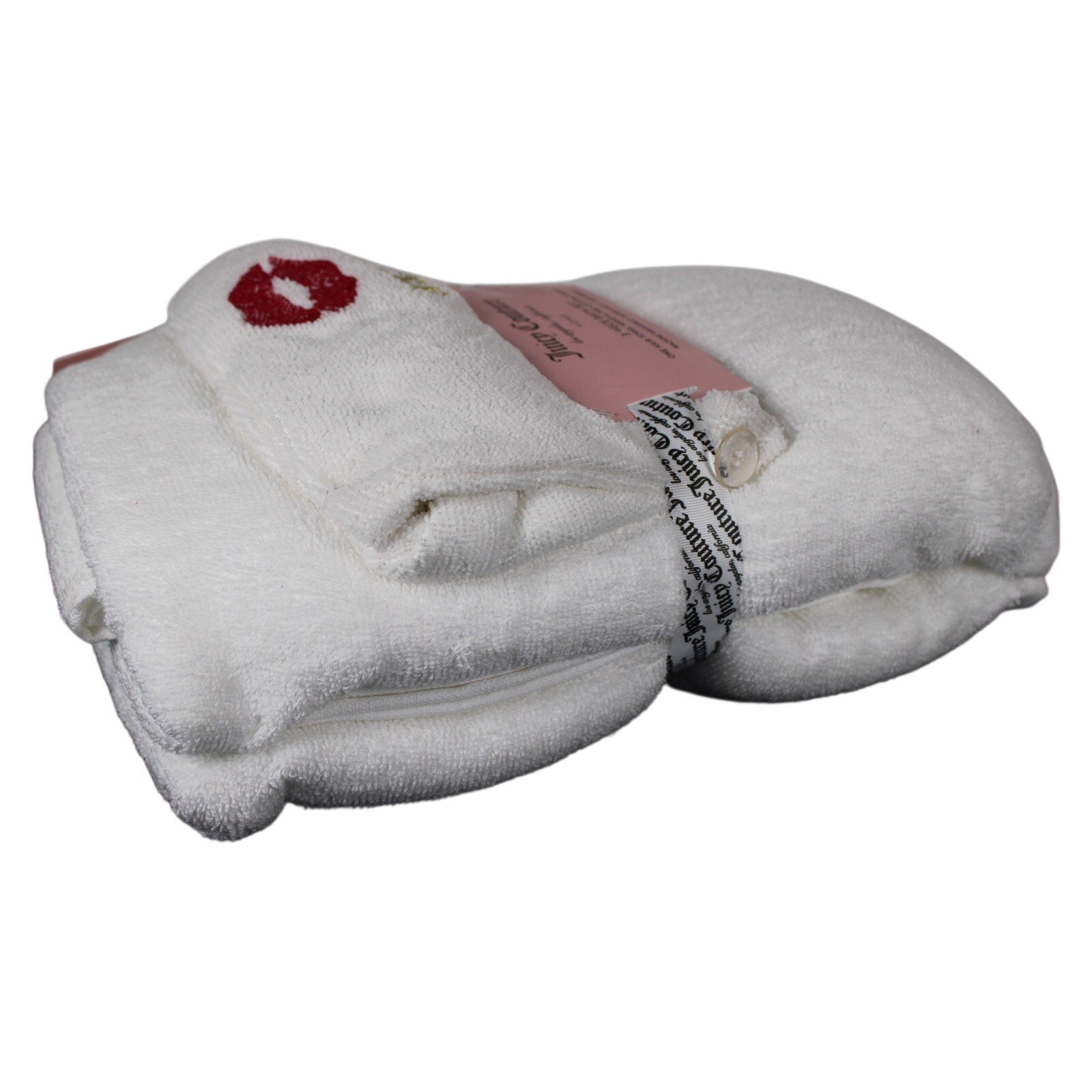 White Juicy Couture Lip Print 3-PC Bath Set Hair Wrap Towel Two Cotton Towels