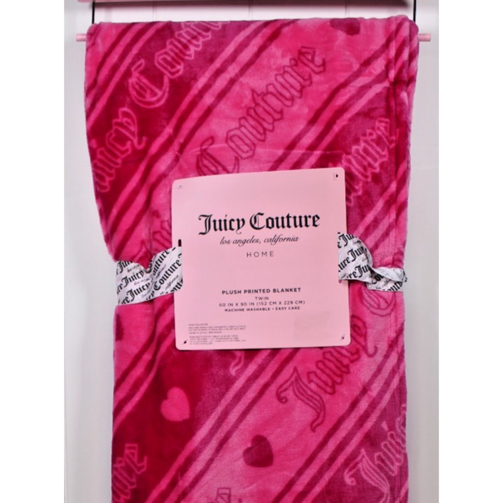 Juicy Couture 60" x 90" Pink Plush Throw Blanket Cozy Chic, Twin
