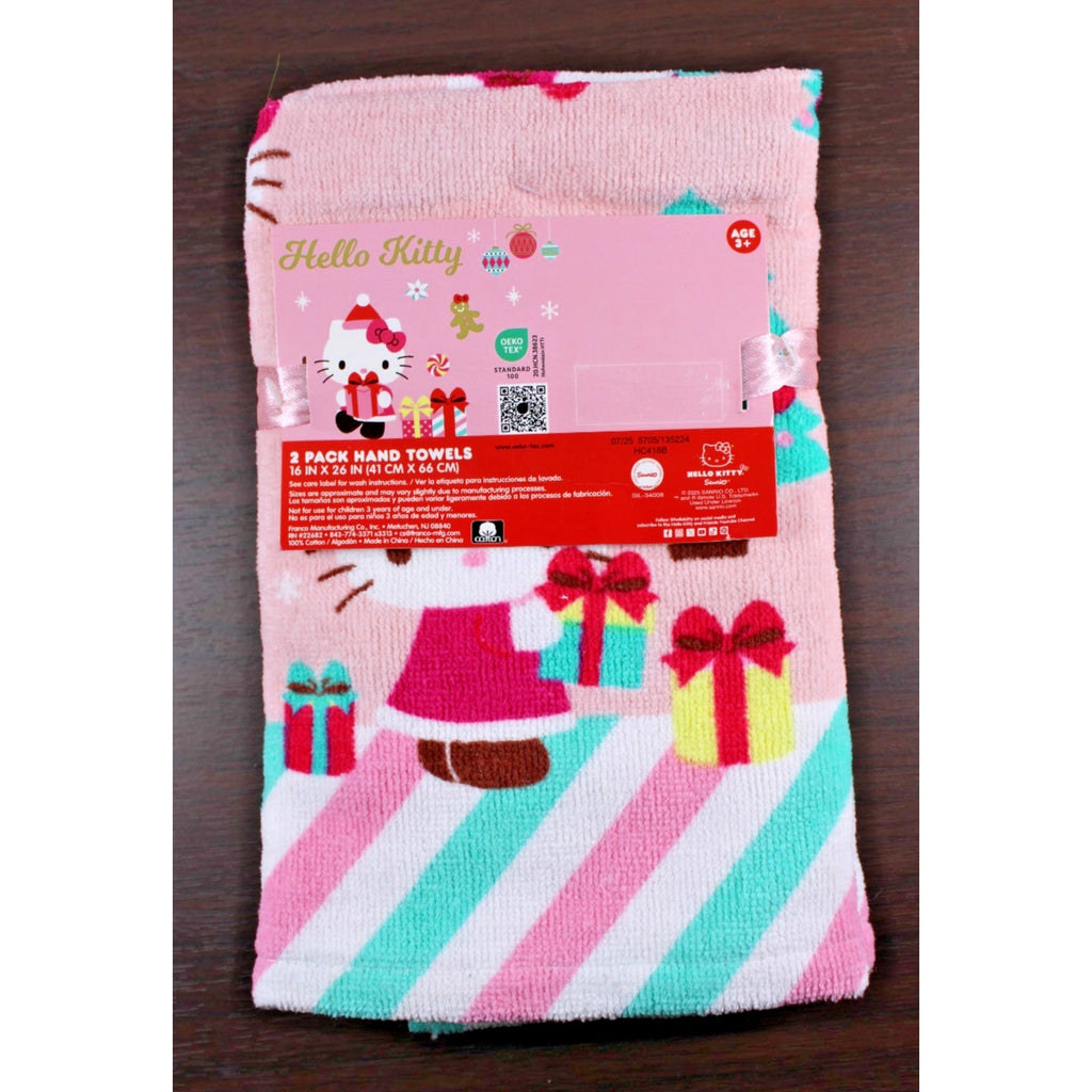 Hello Kitty Christmas Presents Hearts Santa Hat Pink 2 pack Hand Towels