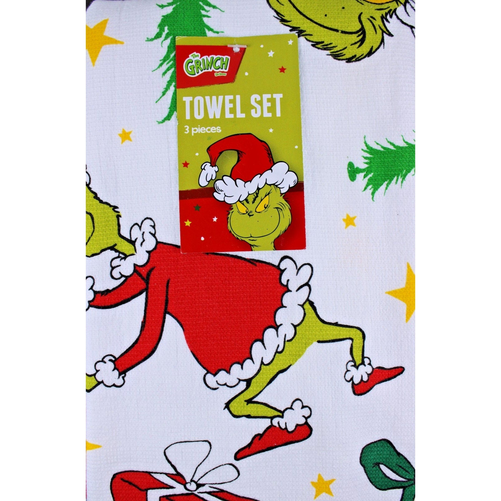 Set Of 3 Dr. Seuss The Grinch Stealing Gifts Christmas Kitchen Towels