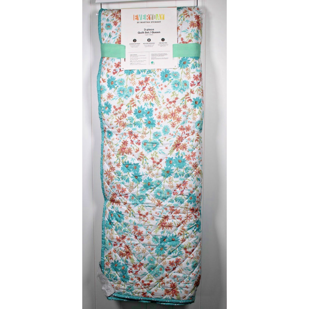 Martha Stewart Queen Quilt Set – 3-Piece Floral Bedding -Soft Quilt & 2 Shams