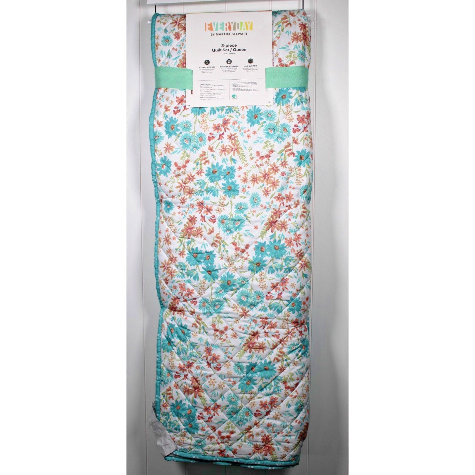 Martha Stewart Queen Quilt Set – 3-Piece Floral Bedding -Soft Quilt & 2 Shams