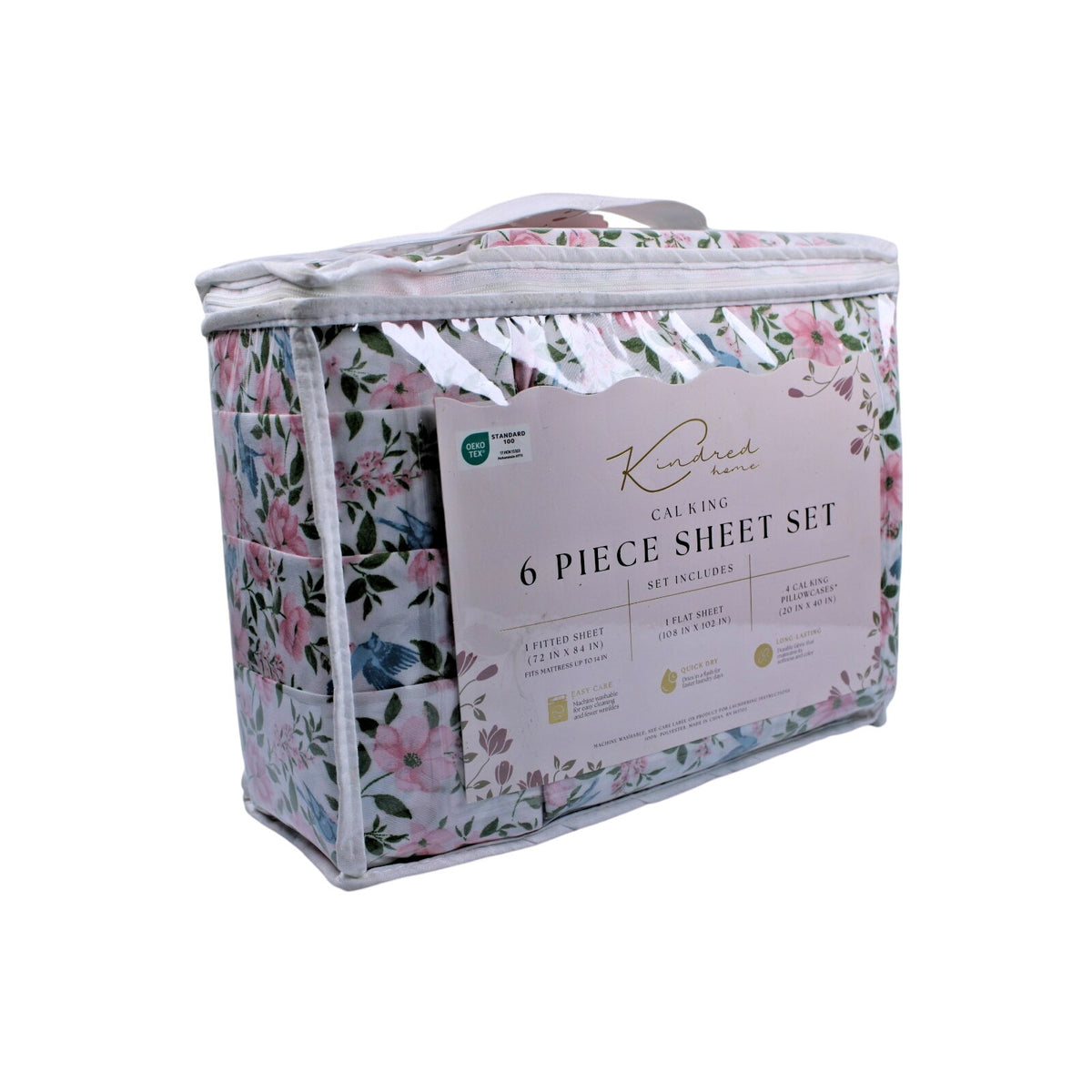 KINDRED HOME 6 pc Floral design Cal King Sheet Set 2 EX Pillowcases