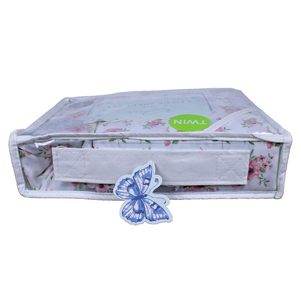 KINDRED HOME 4 PIECE TEA ROSE FLORAL DESIGN TWIN SHEET SET 1 EXTRA PILLOWCASE
