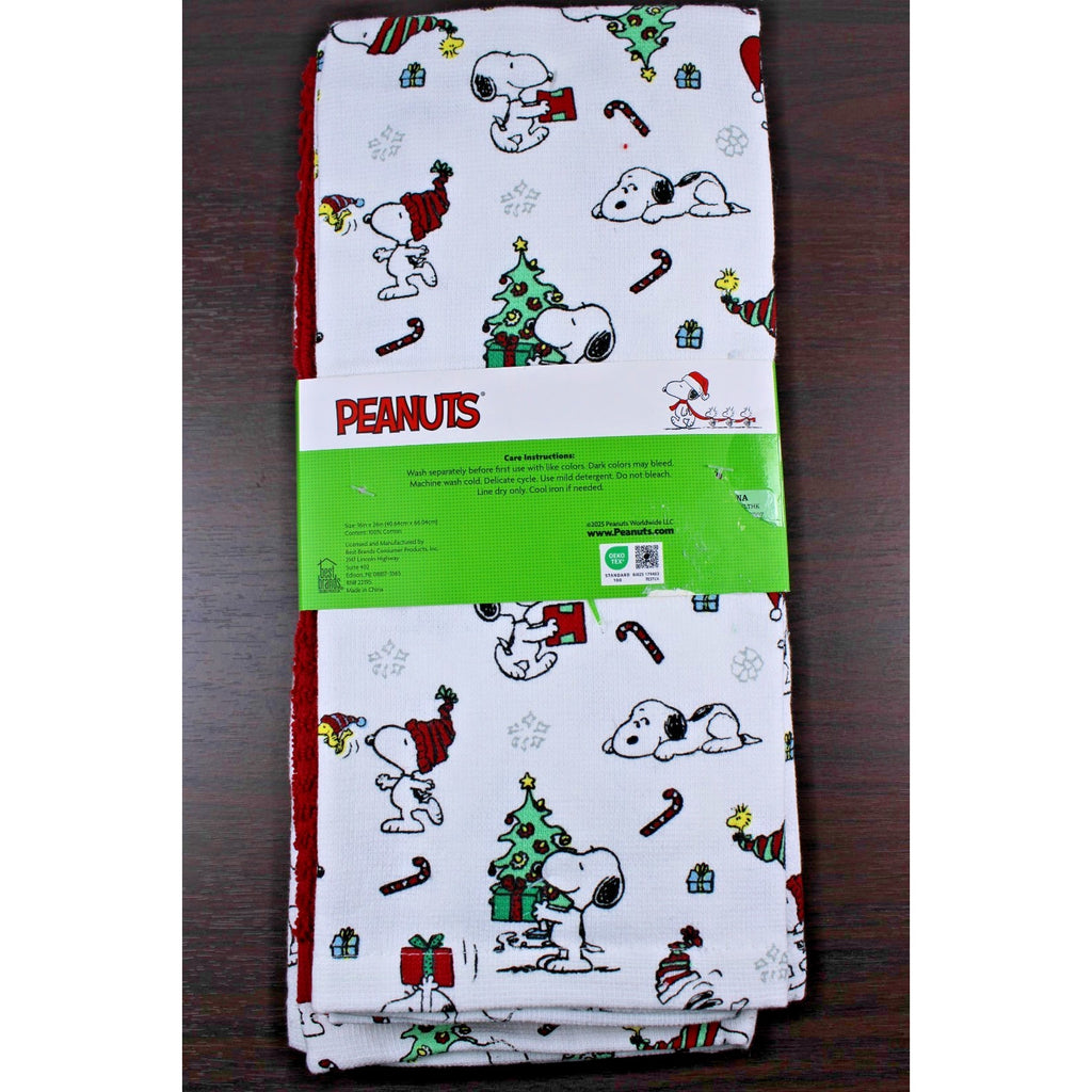 Peanuts Snoopy and Woodstock Set Of 3 Kitchen Towels Christmas Trees Candy Canes