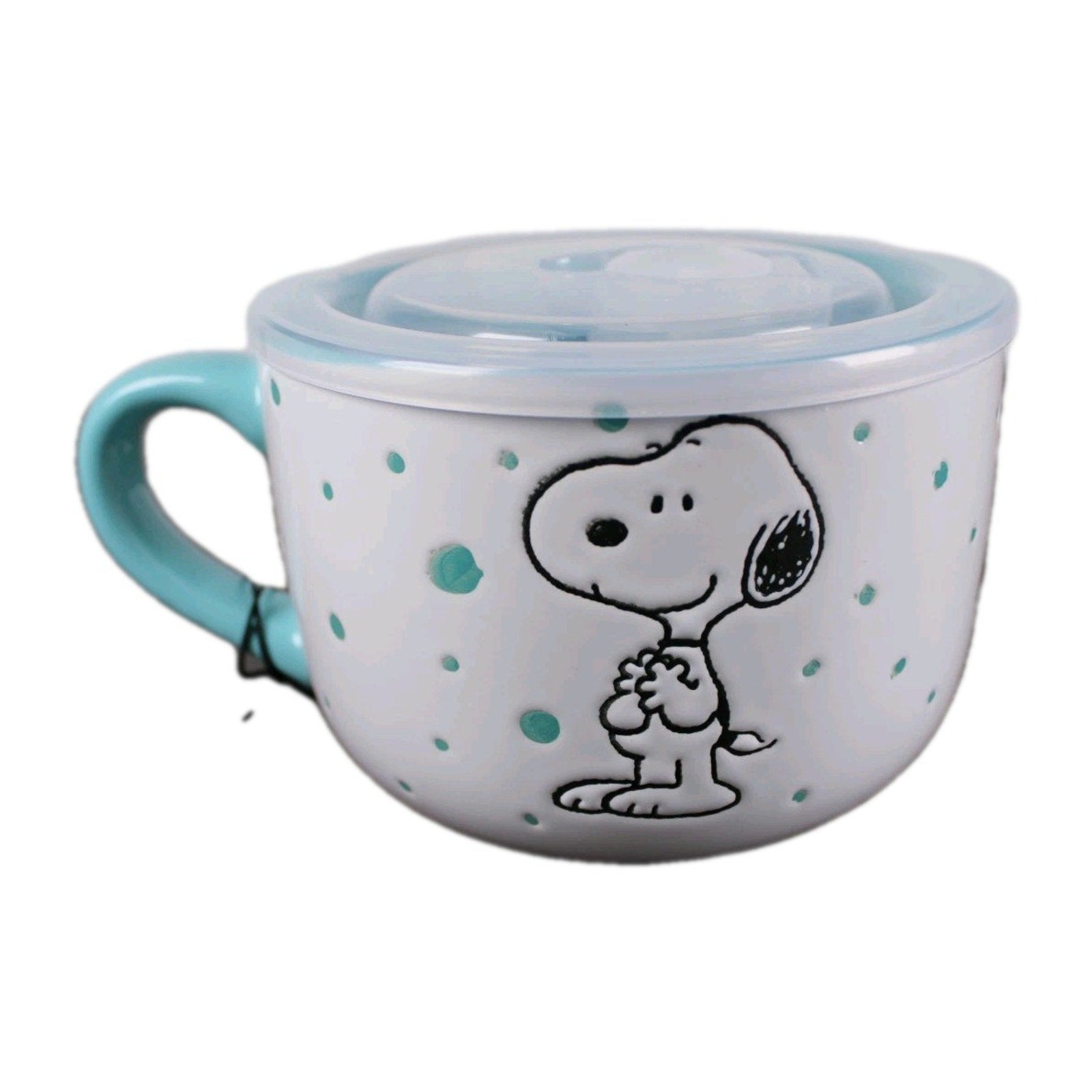Peanuts Snoopy Microwave Soup Ramen Bowl Mug Vent Lid 25 oz Aqua Teal Turquoise