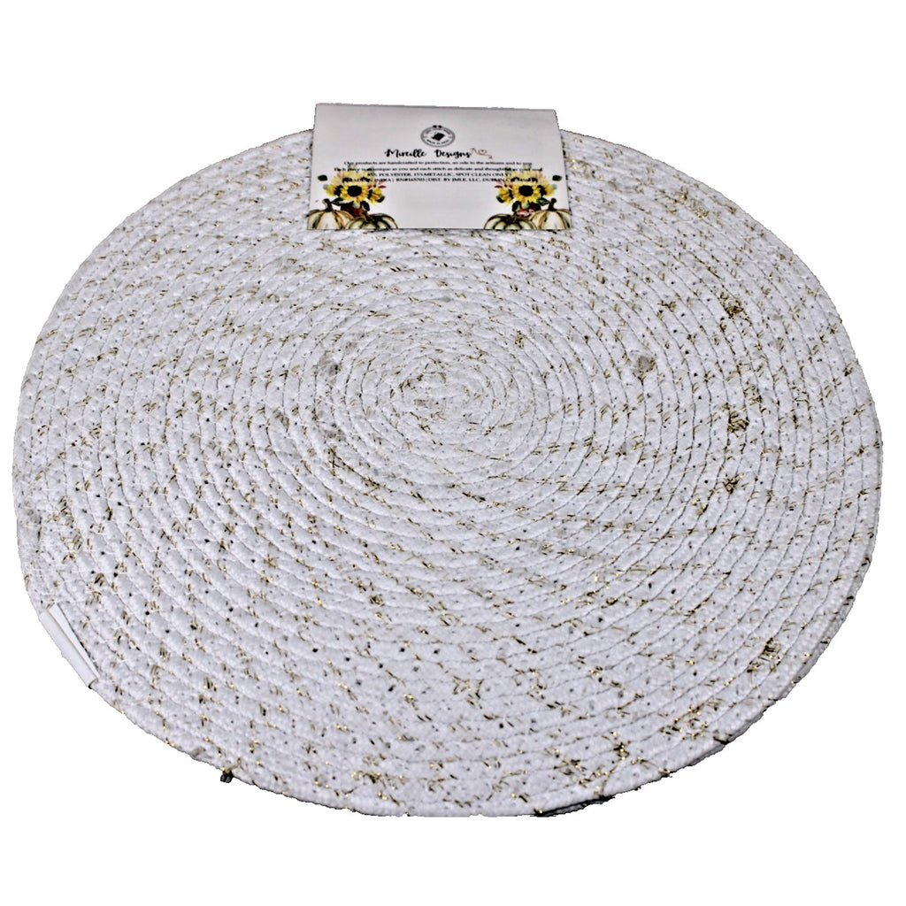 Pumpkins Thanksgiving Fall Harvest Braided Fabric Round Placemats Set of 4 -15"