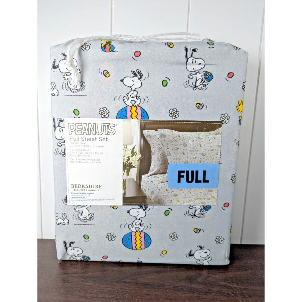Peanuts Snoopy Easter Egg Bunny FULL size Sheet Set Soft Gray NEW