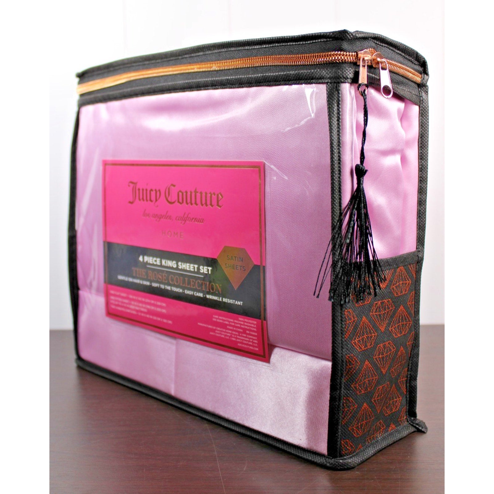 Juicy Couture Lilac Pink Satin 4pc KING Sheet Set Easy Care Soft Sleek Smooth