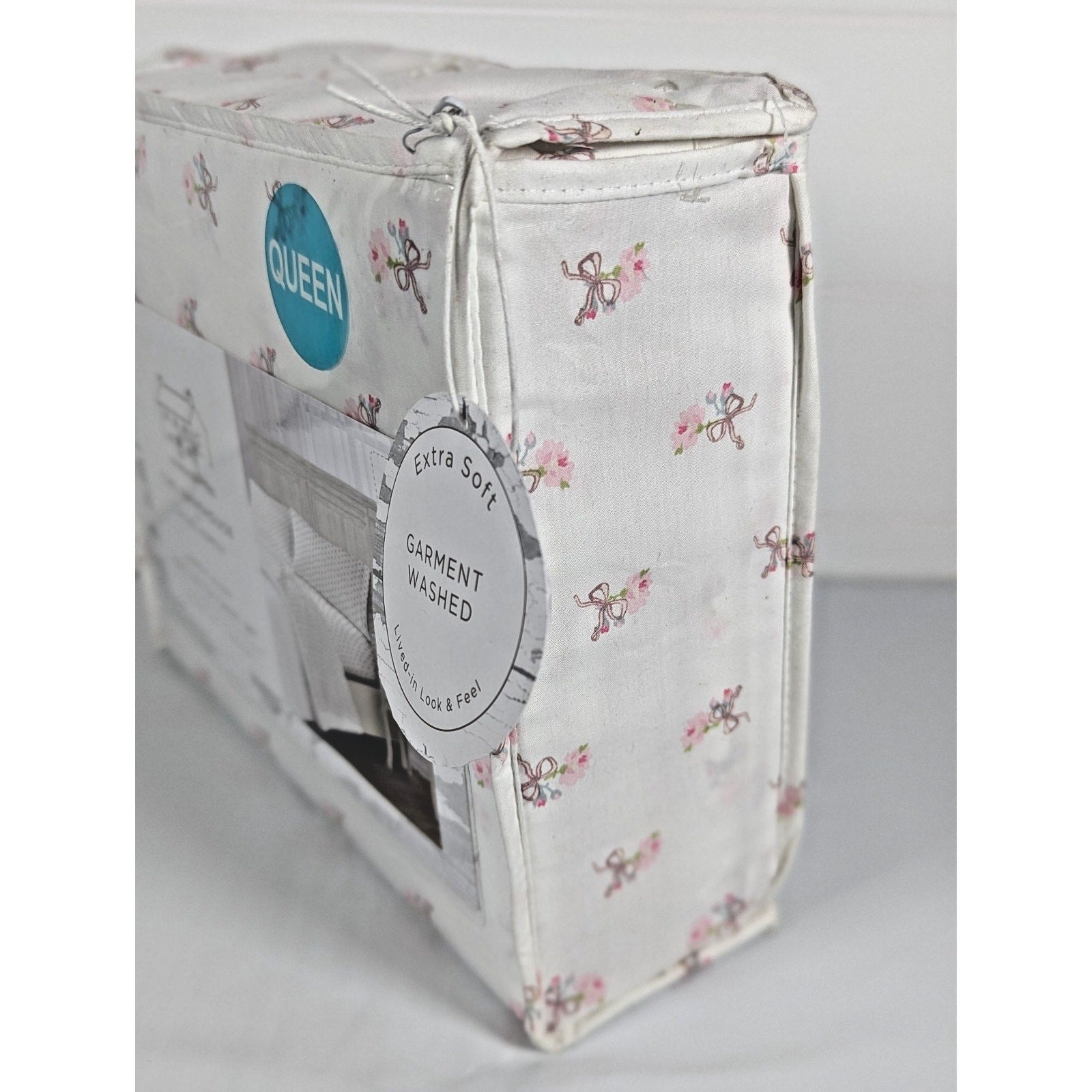 The Farmhouse Rachel Ashwell Pink Rose, Bows, Floral Queen Sheet Set, NEW