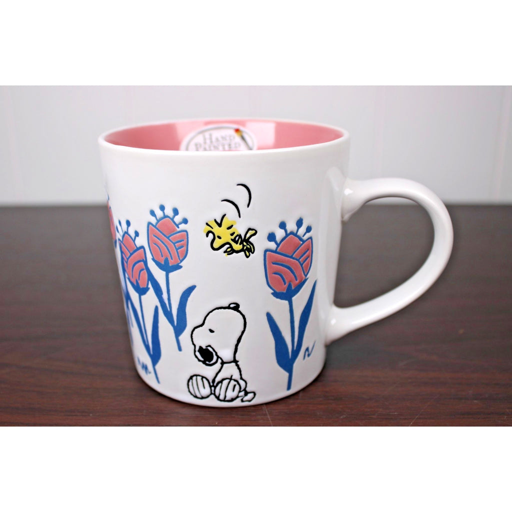 Peanuts Snoopy & Woodstock Floral White & Pink, 20 oz. Coffee Mug New