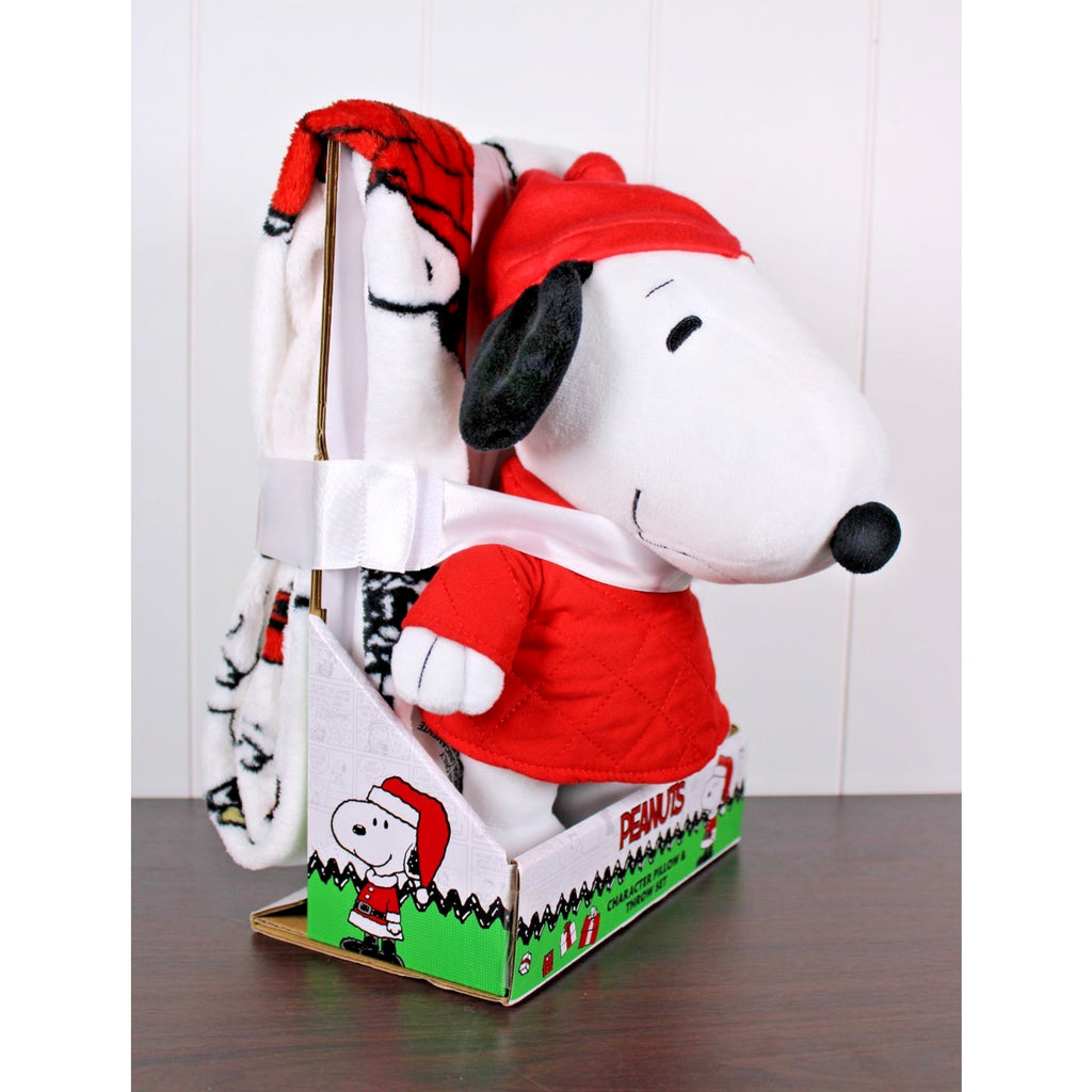Peanuts Plush Pillow & Throw Set Snoopy in PJ's & Red Puffer Jacket 40x50Blanket
