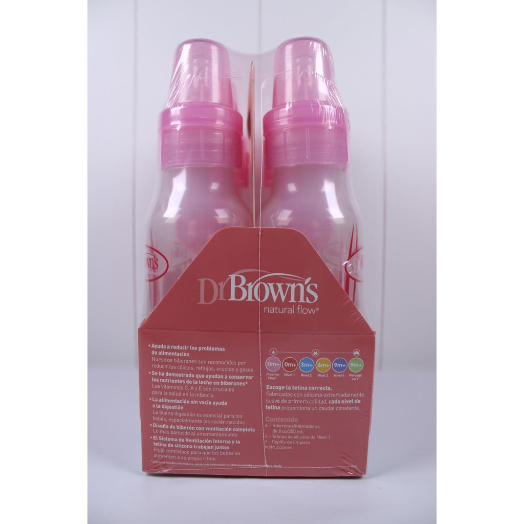 Dr Brown's Natural Flow 6-Pack Narrow - 8oz, Pink