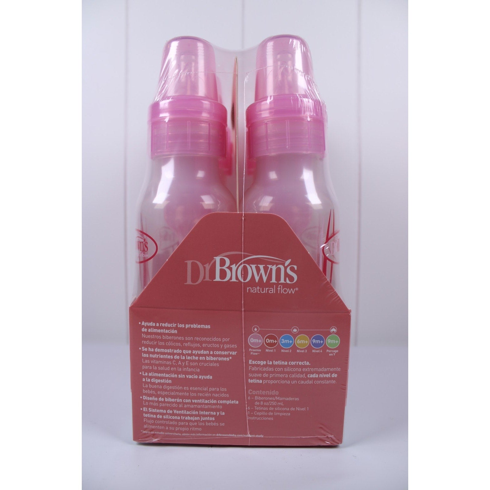 Dr Brown's Natural Flow 6-Pack Narrow - 8oz, Pink