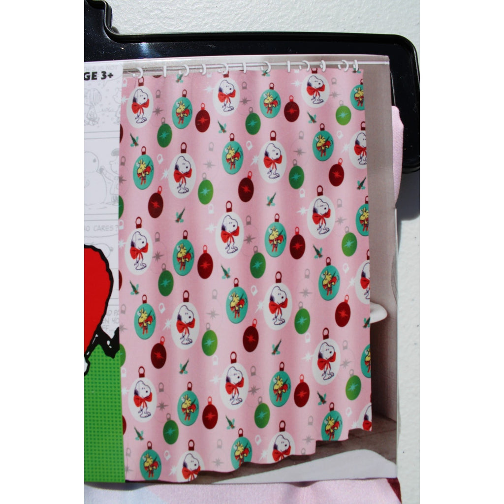Peanuts Snoopy & Woodstock Christmas Ornaments Shower Curtain PINK 70x72 NEW