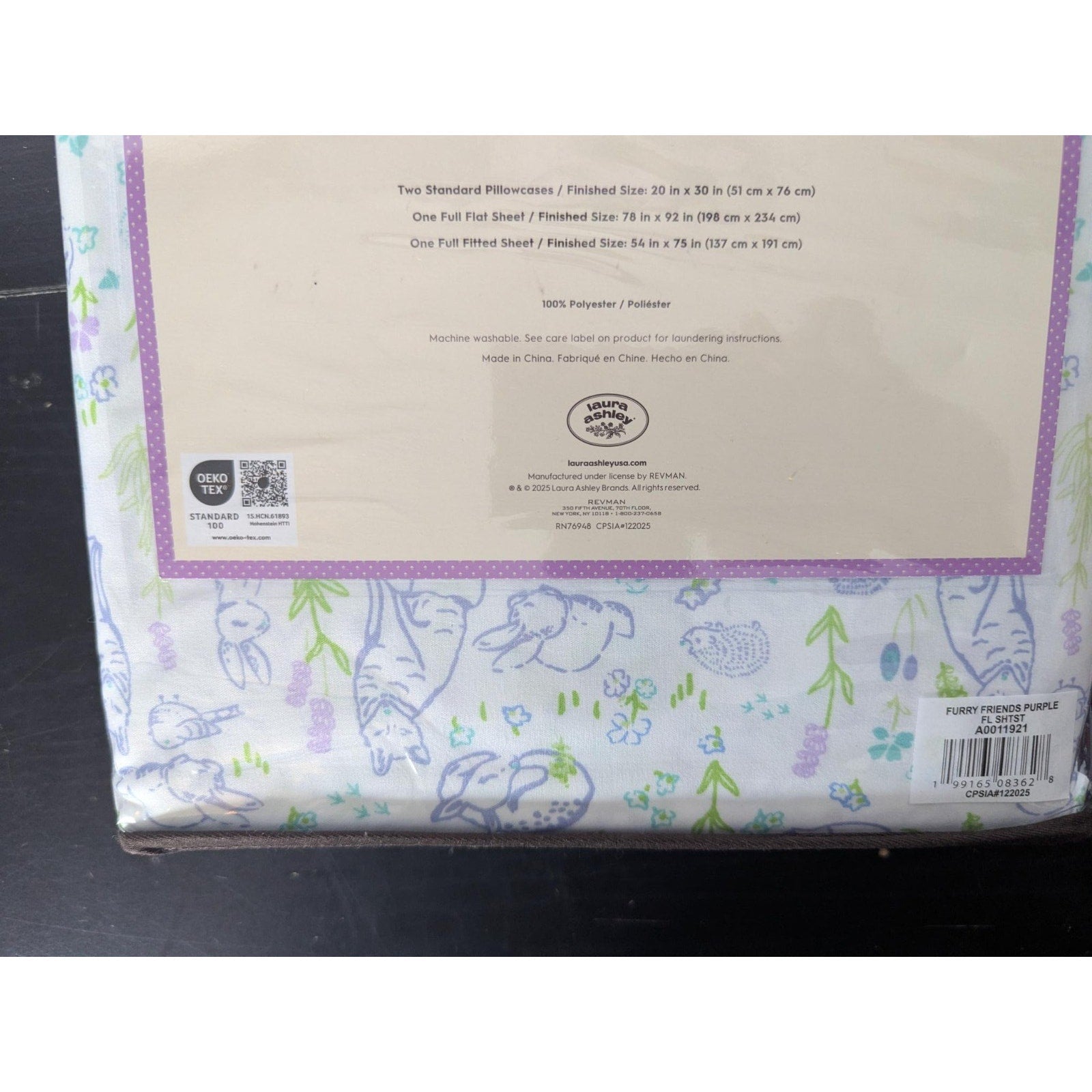 Laura Ashley Spring Animal Flowers Furry Friends 3-pc FULL Sheet Set - New