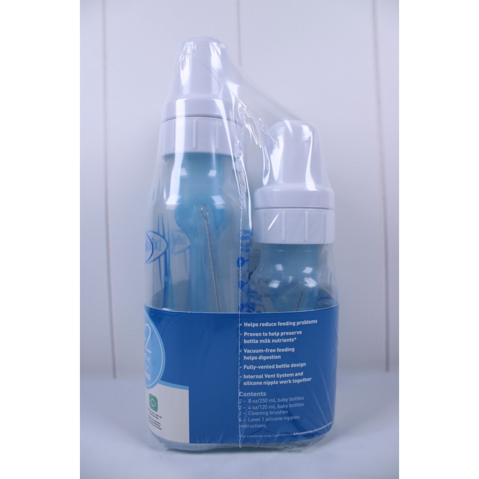 Dr Brown's Natural Flow BPA Free 0m+ Level 1 BLUE 2+2 Bottles 4 Pack Set