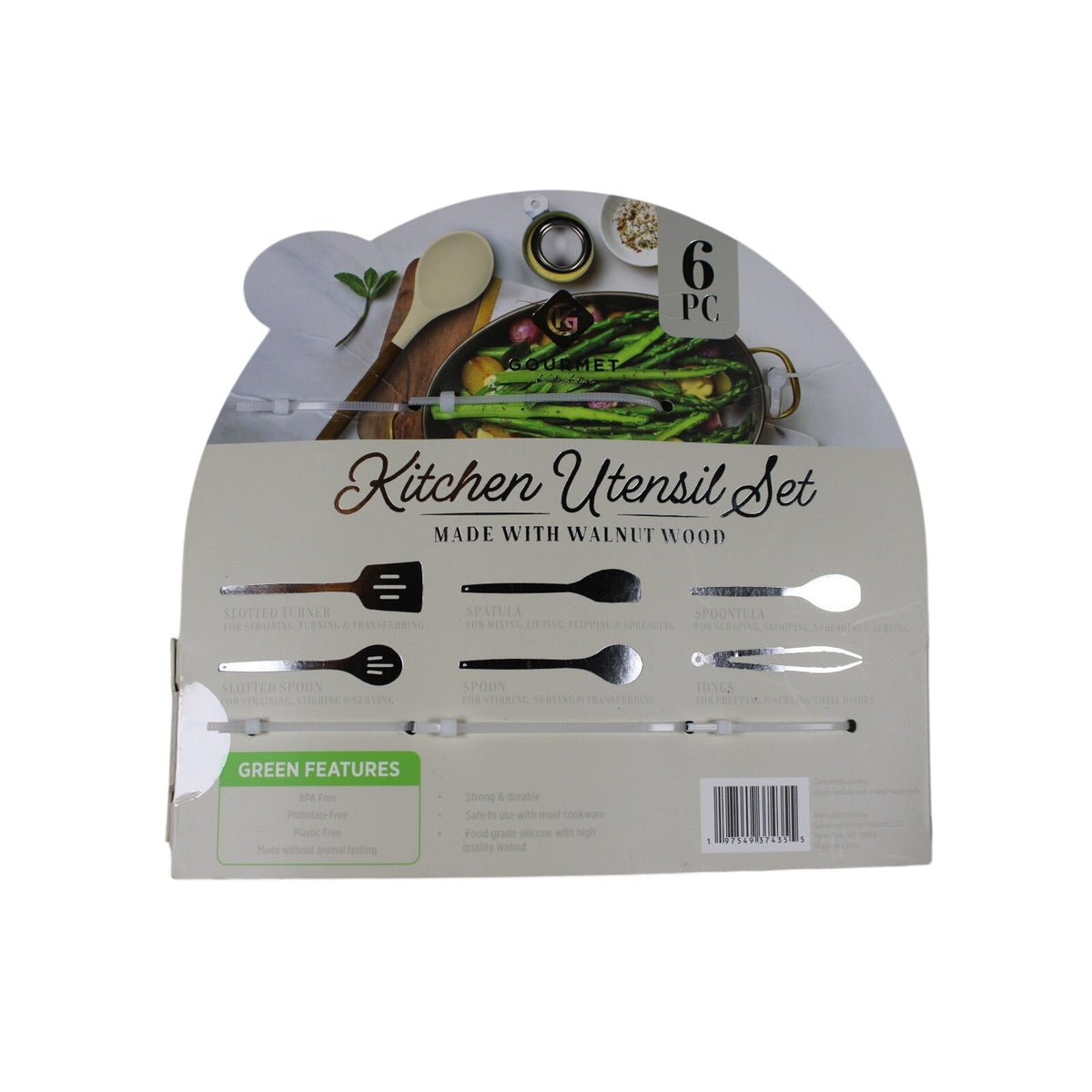 Kitchen Utensil Set of 6. Walnut handles Heat resistant Flexible silicone, Tongs
