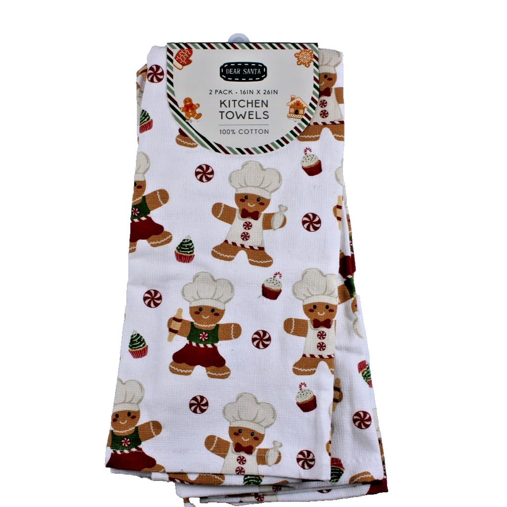 Gingerbread Baker Cookies Christmas Kitchen Towels Set Of Two 16X26“ New￼Cotton