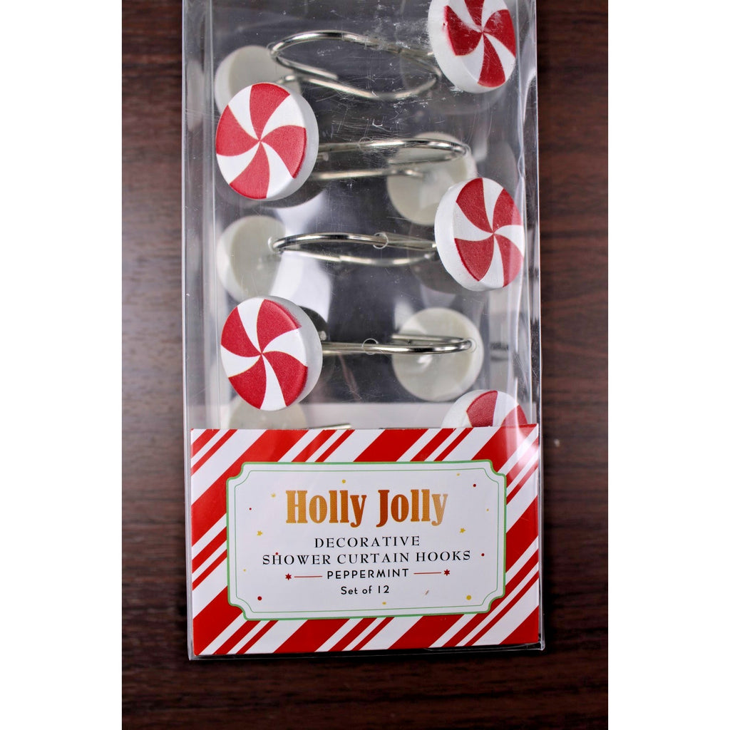Set of 12 CHRISTMAS PEPPERMINT CANDY SHOWER CURTAIN HOOKS RINGS NIB